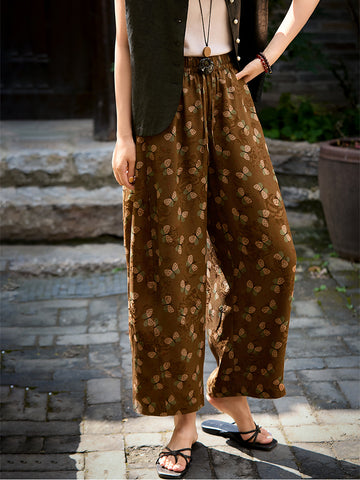 Intangible Heritage Gambiered Silk & 22 Momme Mulberry Silk Hualuo Casual Pants