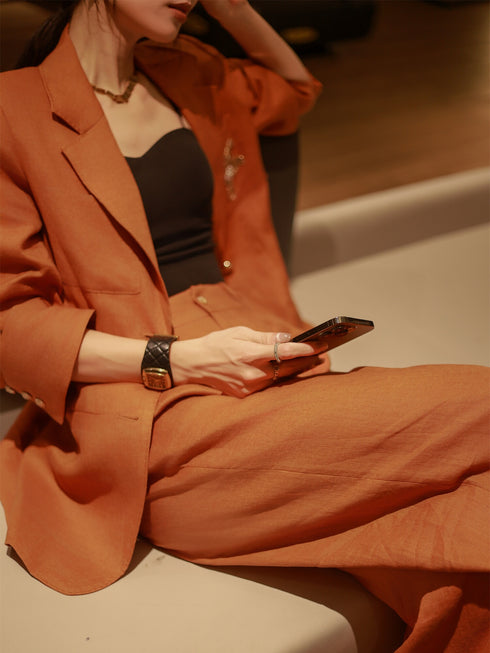 Linen Retro Loose Suit+Wide-leg Pants Commuter Two-piece Set