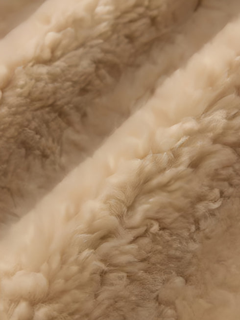 Stand-Collar Textured 100% Wool Shearling Coat for Women — Mid-Length Faux Sheepskin Outerwear