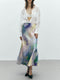 French Ombre Print Mulberry Silk A-Line Skirt – High-Waisted Satin Design