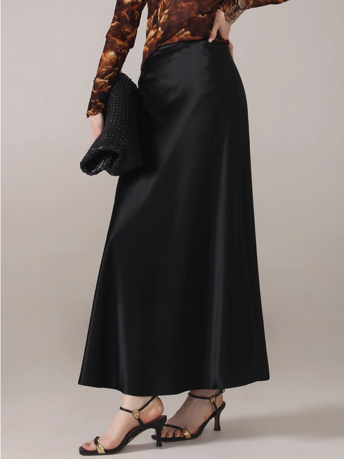 Premium Glossy Acetate Fishtail Skirt for Women — 45° Bias-Cut, Minimalist Draped Slimming Midi Skirt