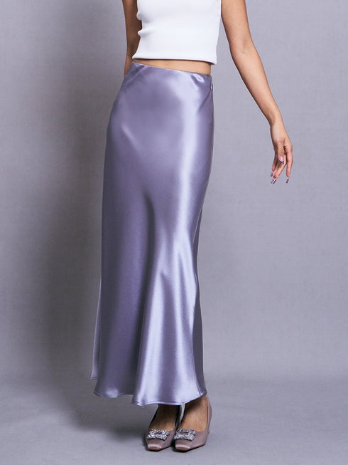 Japanese Triacetate Satin A-Line Skirt – Elegant Drape with Diagonal Cut