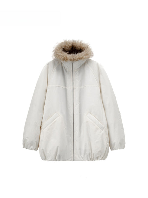 Eco-Friendly Faux Fur Flower Bud Collar Puffer Jacket | Stylish Short-Length & Versatile Women's Outerwear