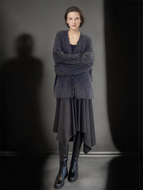 Women’s Luxury Mohair Blend Sequin Cardigan | Soft Shimmer Knit Sweater with Metallic Thread