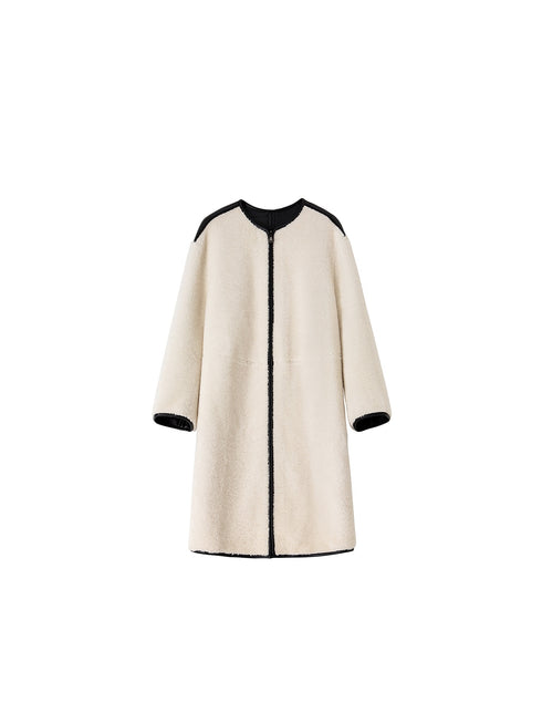 Reversible Sheepskin Lamb Fur Coat - Loose-Fit Wool-Trimmed Shearling Jacket