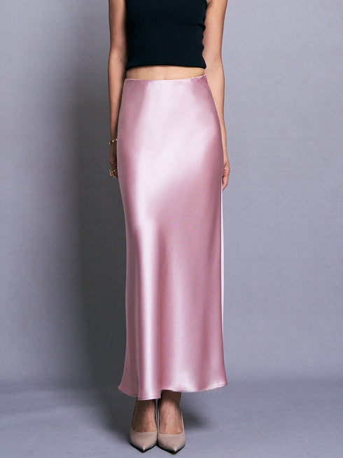 Japanese Triacetate Satin A-Line Skirt – Elegant Drape with Diagonal Cut