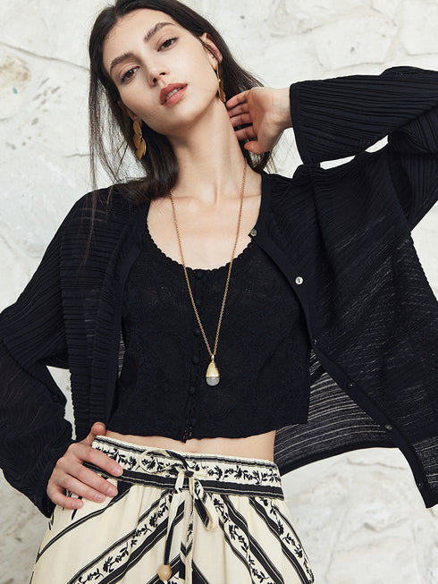 Old Money Relaxed Cardigan – Airy Crinkle 16-Gauge Slimming Batwing Sleeve