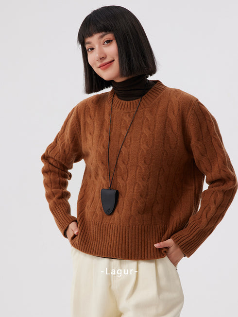 100% Pure Wool Chunky Cable-Knit Sweater for Women – Thick, Cozy Oversized Winter Knitwear