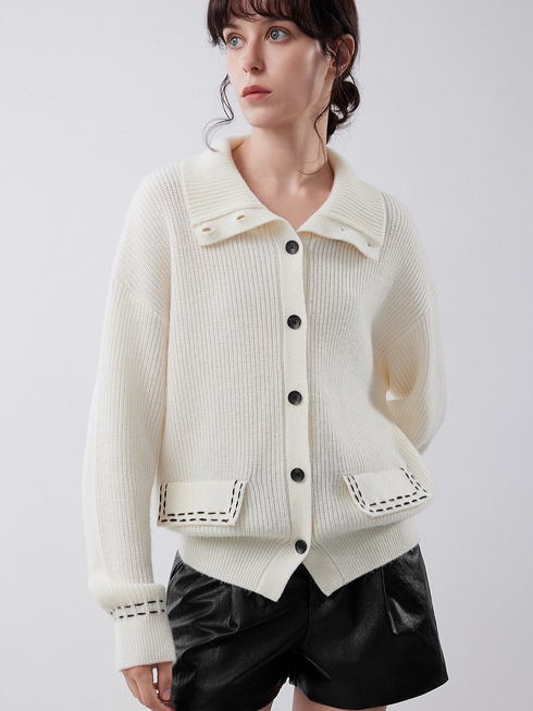 Red Knit Cardigan for Women – New Winter Merino Wool Cozy Christmas Sweater