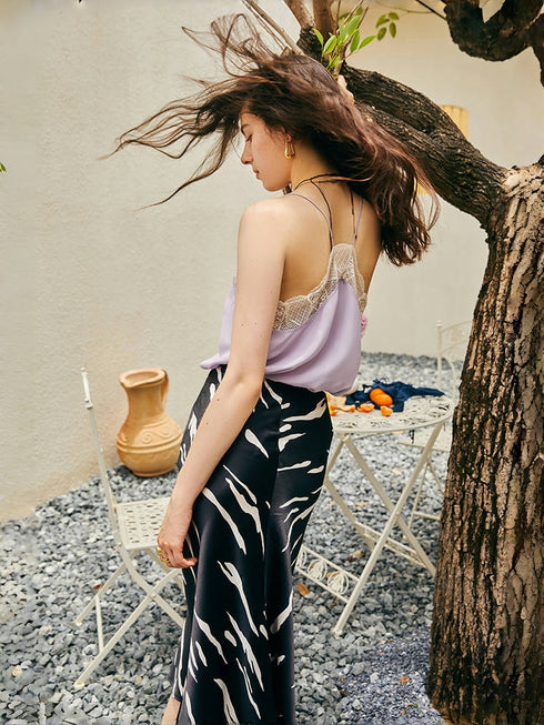 Mulberry Silk Satin Midi Skirt – Retro A-Line High-Waisted Design