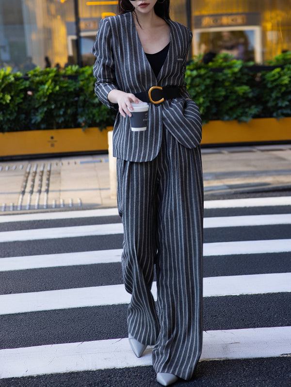 Casual Linen Stripe Suit – Autumn New Arrival with Lazy Aesthetic