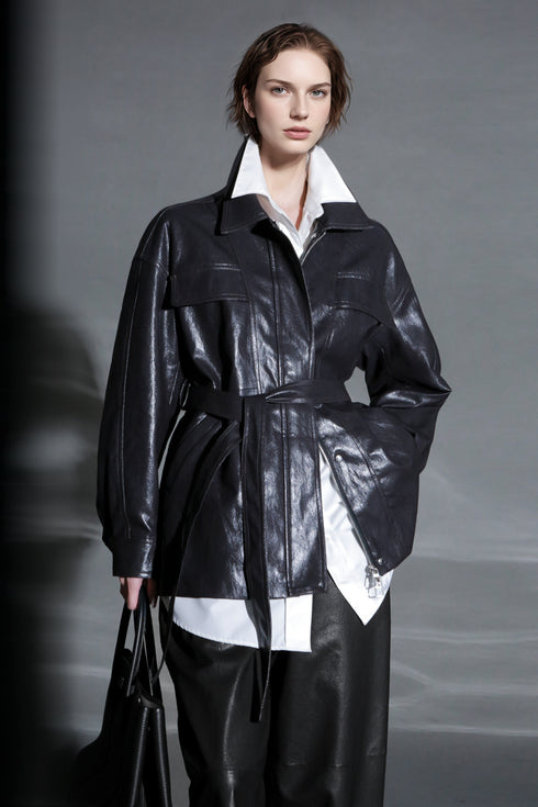 Women’s Biker-Style Leather Jacket – Casual Lambskin Short Coat for Autumn Versatile Chic Look