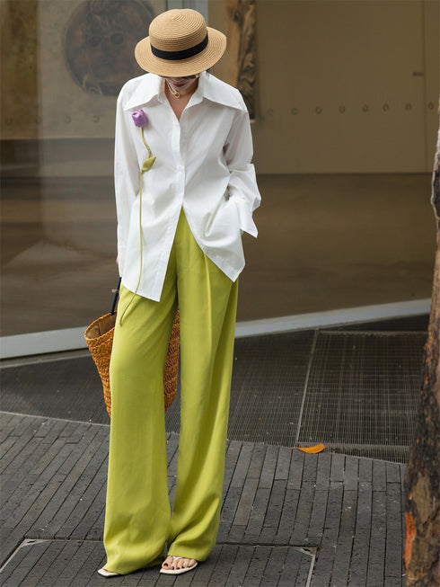 Simple 3D Tulip White Long-Sleeve Shirt – Loose-Fit Versatile Top