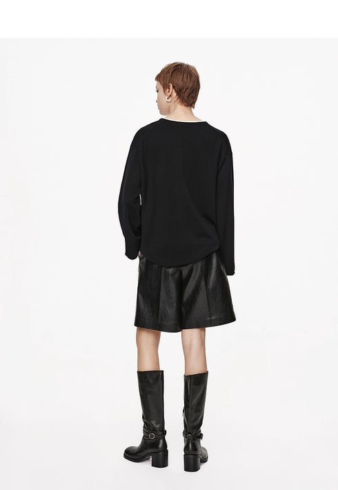 Women’s Wool Layered-Look Sweater | Soft Faux-Two-Piece Knit Top