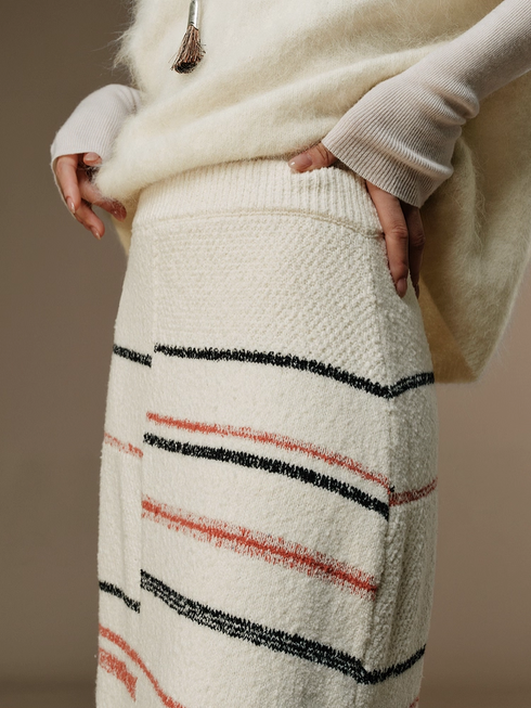 Lazy Winter Chunky Knit Colorblock Striped Stretch Midi Skirt
