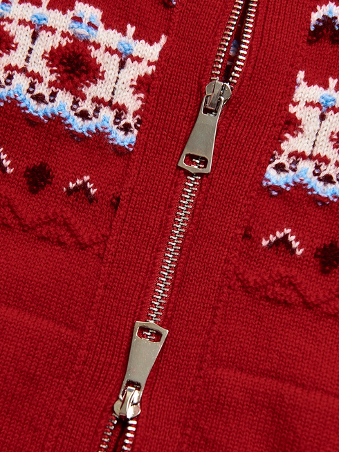 Christmas Love Letter | Premium Wool Artistic Speckled Yarn Fair Isle Luxury Craft Stand Collar Cardigan – Holiday Knitwear