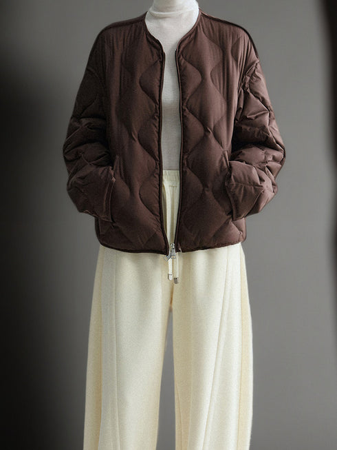 90% Polish White Duck Down Quilted Puffer Jacket for Women Winter with Scarf