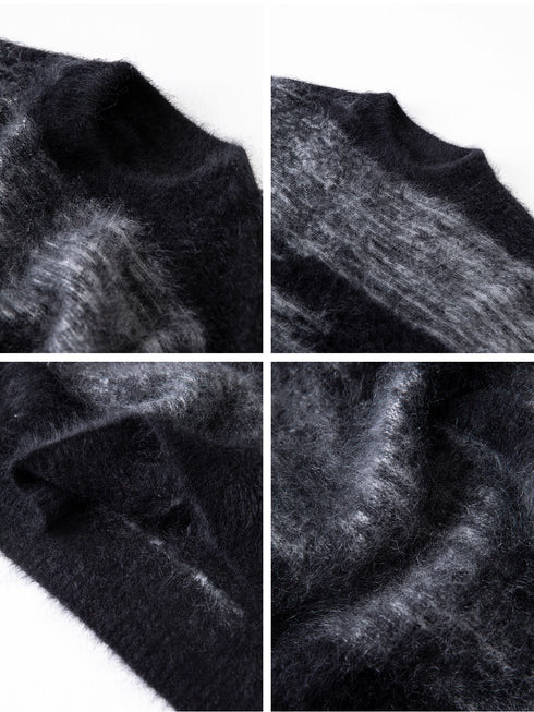 Gradient Two-Tone Brushed Knit Sweater for Women | Wool-Cashmere Blend Textured Jacquard Pullover