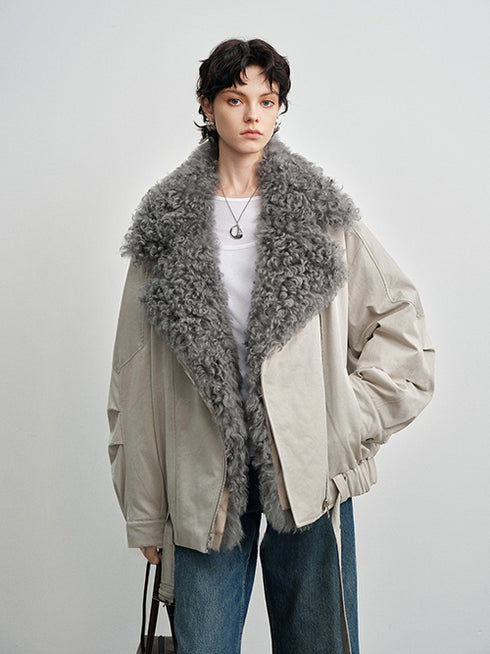 Detachable Shearling-Collar Down Parka for Women – 90% White Goose Down Winter Fur-Trim Coat