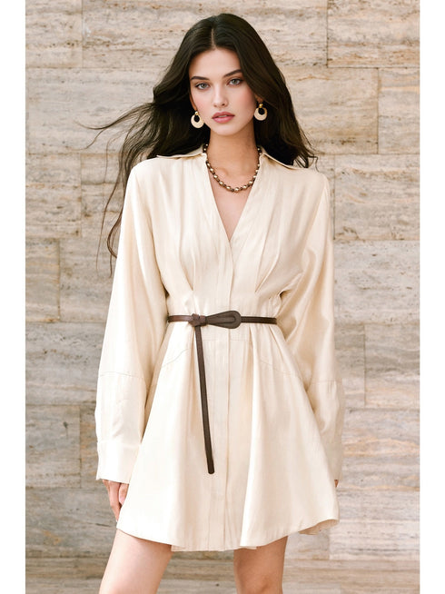 Lustrous Silk Brocade Shirt Dress – Structured Waistband, Full Skirt, Available in Long & Short Styles