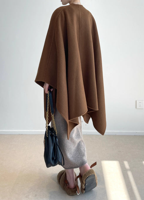 Women’s 80% Wool 20% Tencel Shawl Cape | Elegant Old Money Style Wrap in Classic Tan Brown