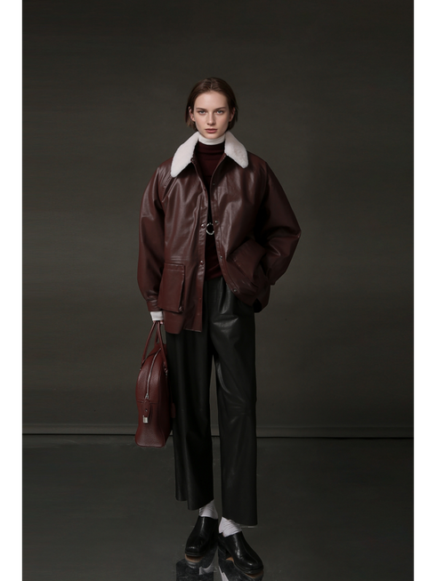 Women’s Biker-Style Shearling Down Jacket – Trendy Short White Goose Down Coat for Winter