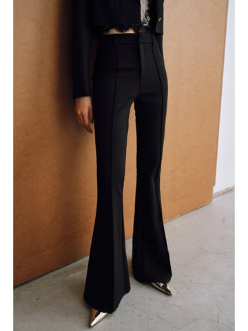 Refined Stretch Roman Fabric Pants – Handcrafted 3D Seaming, Yuppie-Style Flared Horse Hoof Hem