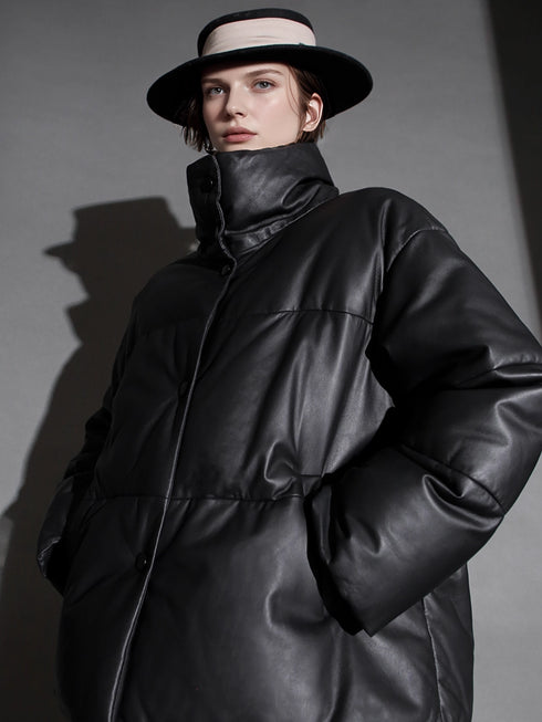 Women’s Genuine Sheepskin Down Jacket | Stand Collar White Goose Down Leather Coat for Fall and Winter