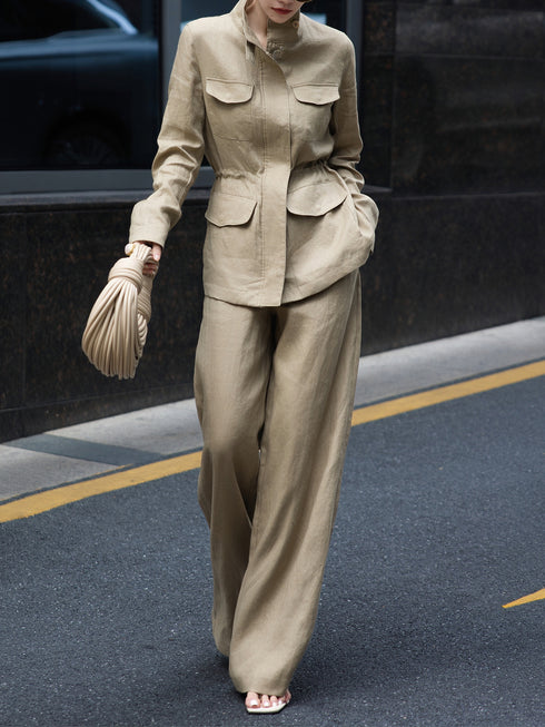 Luxury Women's Workwear Set – Premium French Linen Tailored Two-Piece Suit