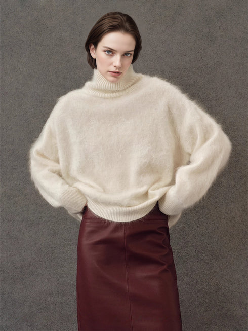 Heavyweight Brushed High-Neck Sweater for Women | Plush Fleece-Like Texture Winter Knit Pullover
