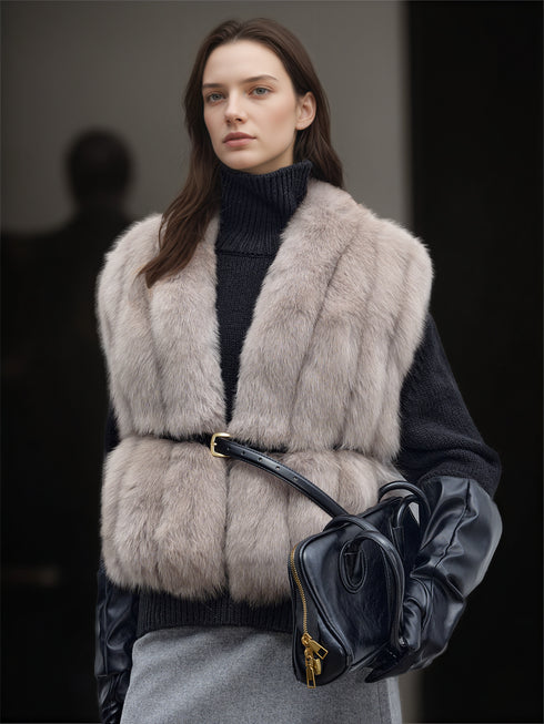 Women’s Fox Fur Vest | Short Winter Gilet Inspired by Finnish Saga Furs Style
