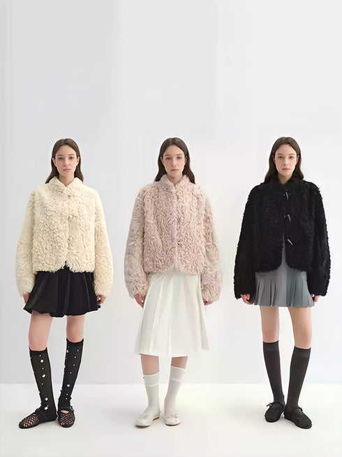Women’s Short Shearling Jacket — Curly Wool Fleece, Warm Cozy Lambswool Coat