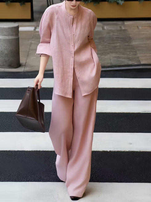 Vacation Style Youthful Linen Shirt Pants Set | 100% Linen