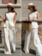 Vintage Cotton Linen Vest and Wide-Leg Pants Set for Women – Loose Fit, Round Neck, Pocket Detail Two-Piece