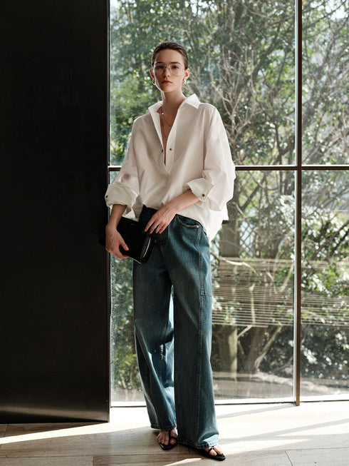 Women's Old-Money Style Solid Color Collared One-Button Pullover Shirt – Relaxed Fit Classic Blouse