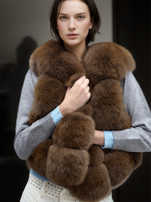 Women’s Fox Fur Vest | Short Winter Gilet Inspired by Finnish Saga Furs Design
