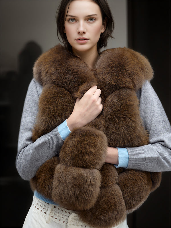 Women’s Fox Fur Vest | Short Winter Gilet Inspired by Finnish Saga Furs Design