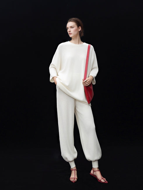 Women’s Cashmere Knit T-Shirt Sweater | Relaxed 3/4 Sleeve Crewneck Top Made with 26-Count Fine Cashmere Yarn