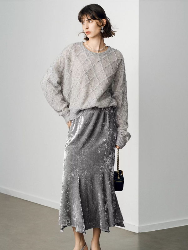 Elegant Diamond-Velvet Mermaid Skirt for Women – New Winter High-Waist Midi Velvet Skirt