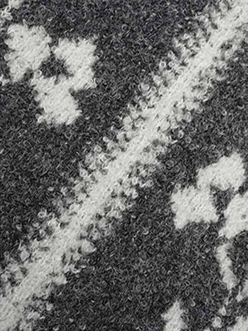 Women’s Wool-Blend Fair Isle Geometric Knit Sweater Jacket – Vintage Stand Collar Fall Winter Cardigan