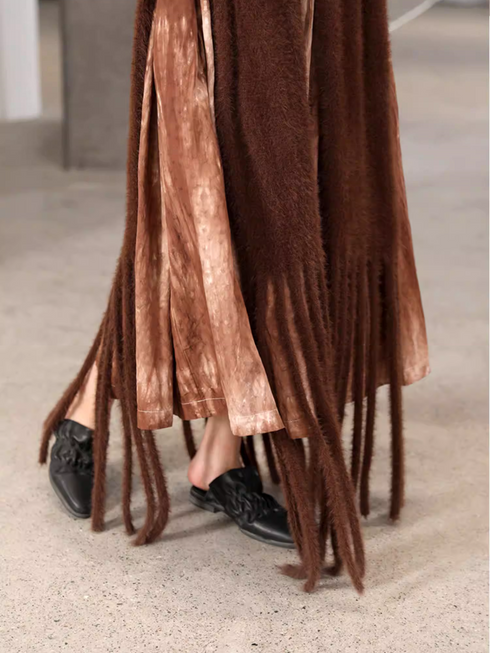 Women's Half-Turtleneck Knit Poncho with Asymmetric Hem and Fringe – Cozy Open-Front Sweater Cape