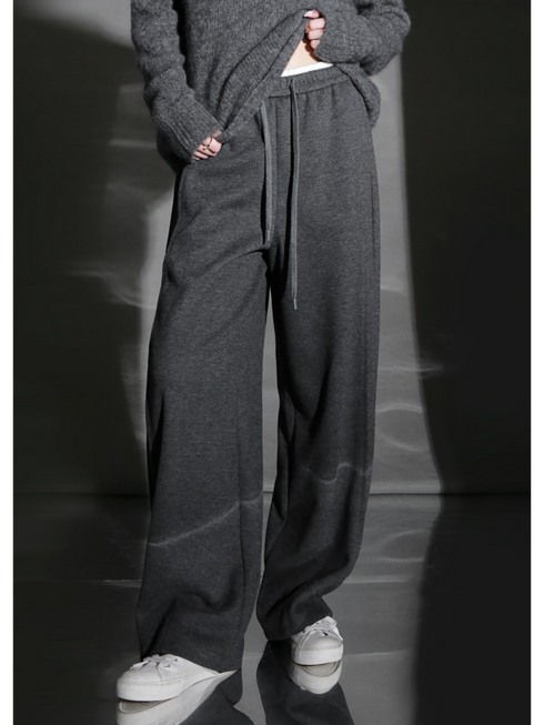 Wool Blend Drawstring Wide-Leg Pants – Color Block Casual Trousers for Women, Trendy Relaxed Fit Banana Pants for Autumn/Winter