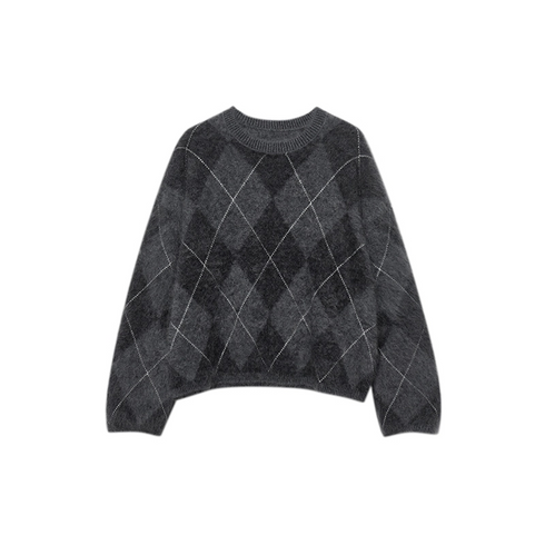 Cozy Heavyweight Brushed 100% Cashmere Diamond-Pattern Sweater for Women — Festive Christmas Knit