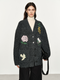 Women's Relaxed Vintage-Inspired Embroidered Wool-Blend V-Neck Knit Cardigan – Loose-Fit Sweater Outerwear