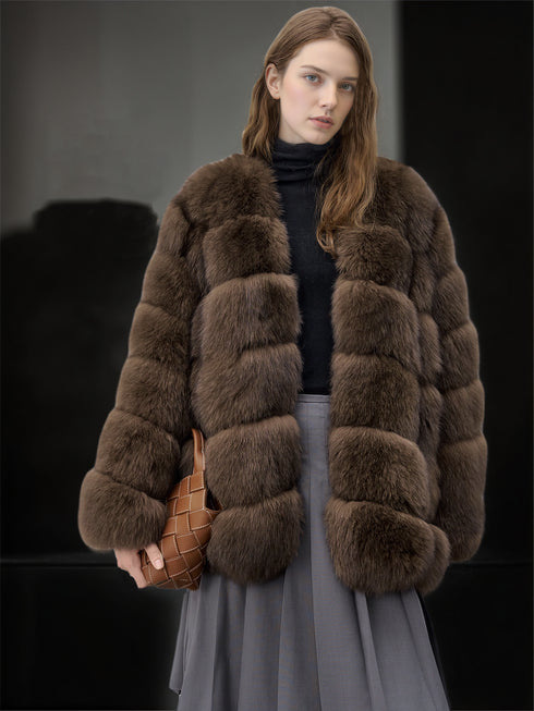 Women’s Mid-Length Fox Fur Coat | Elegant Winter Jacket Inspired by Finnish Saga Furs Style