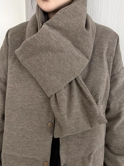 Women’s Ultra-Light Wool Yak Blend Down Jacket | 90% White Duck Down Warm Puffer Coat with Scarf Design