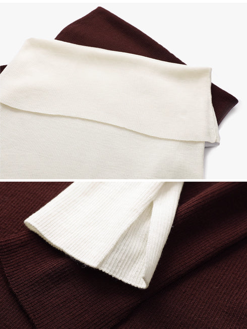 Pure Wool Fine-Rib Off-Shoulder Drape Neck Knit Top for Women – Elegant Spring/Fall Sweater