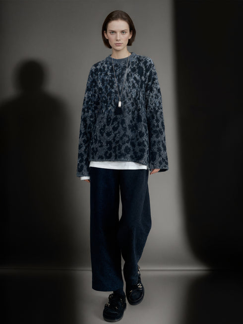 Women’s Leopard Print Cashmere Wool Sweater | Soft Brushed Knit Pullover for Fall Winter