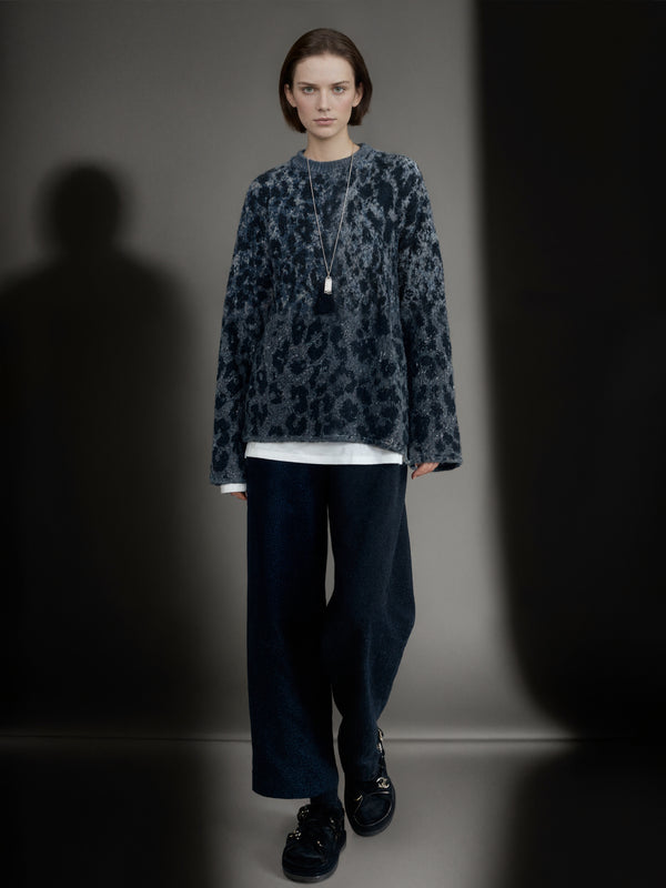Women’s Leopard Print Cashmere Wool Sweater | Soft Brushed Knit Pullover for Fall Winter