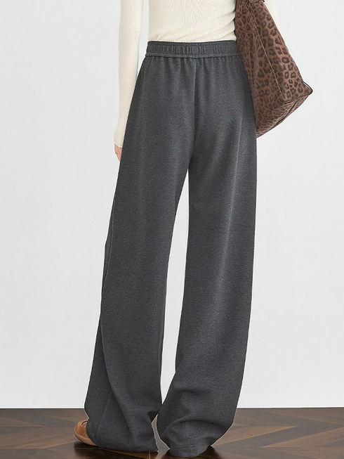 Women's High-Waist White Acetate-Wool Casual Pants – Extended Draped Floor-Length Loose Straight Trousers for Winter